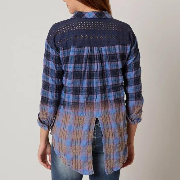MISS ME  plaid washed button down shirt Sz S NEW - Picture 2 of 12
